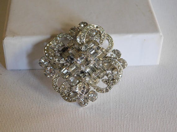 Silver Clear Rhinestone Figural 3d Eisenberg Broo… - image 1