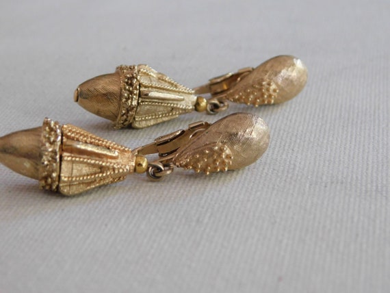 Brushed Gold Dangle Drop Clip On Earrings - image 2