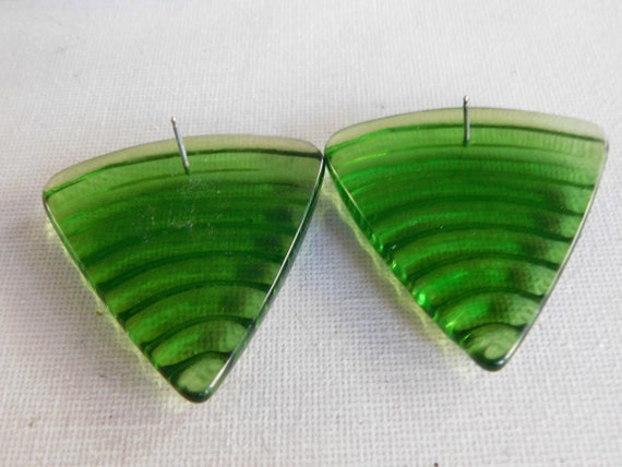 Extra Large Green Upside Down Triangle Stud Earri… - image 3
