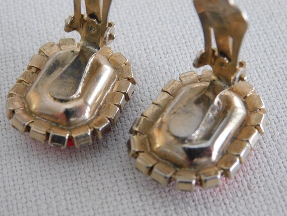 Rounded Rectangle Red Clear Rhinestone Clip On Ea… - image 6