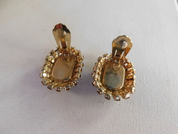 Gold Large Rectangle Orange Brown Rhinestone Clip… - image 6