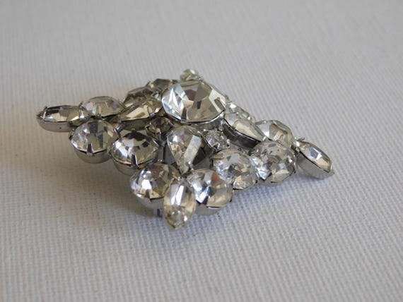 Silver Diamond Shape Clear Rhinestone  Brooch Pin - image 4