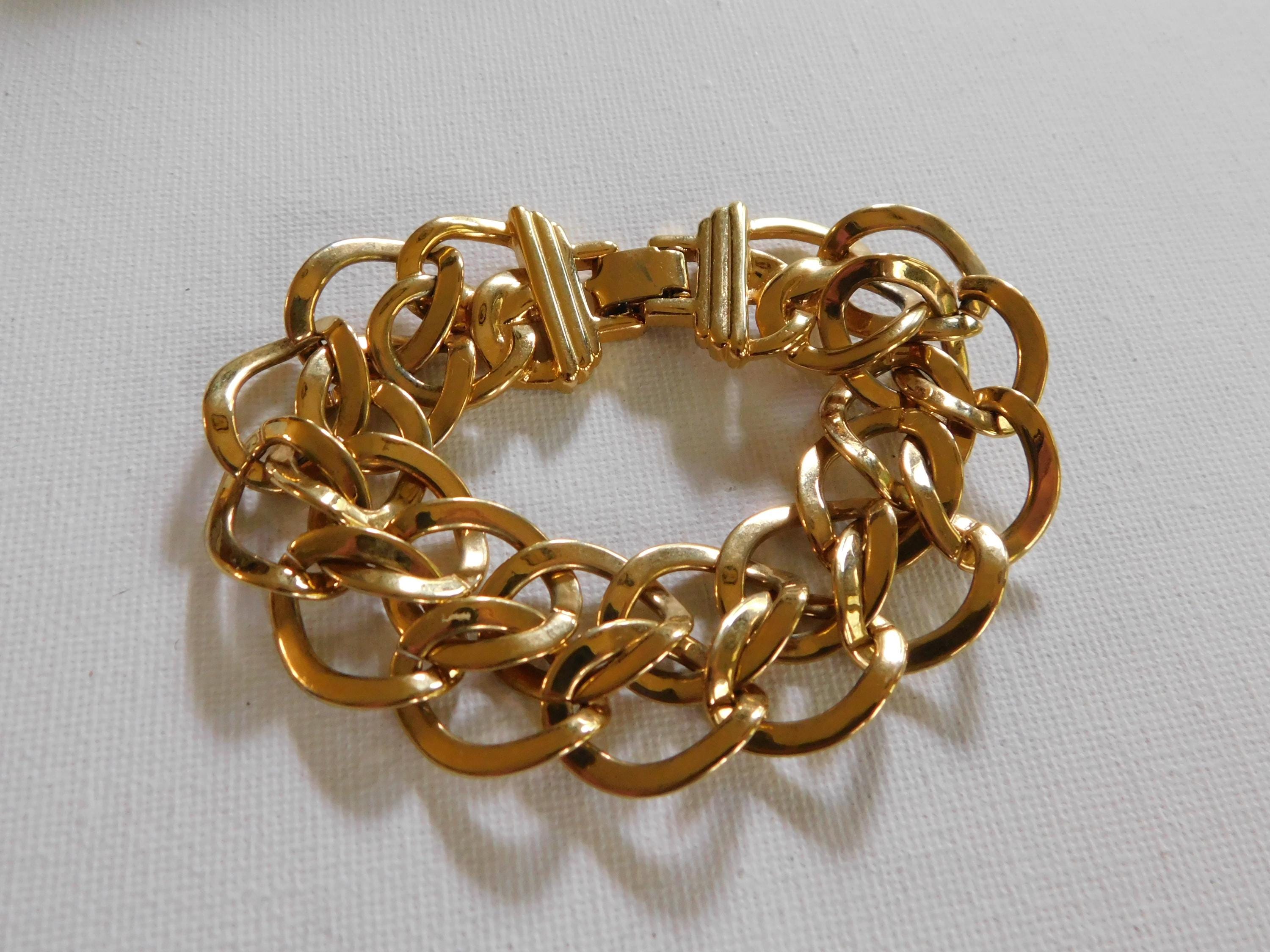 Shiny Gold Chunky Loop Bracelet Signed Avon