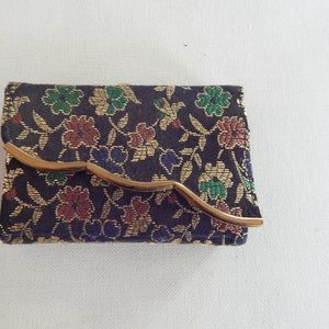 Black Gold Green Floral Fifth Avenue Compact Pill Box Flower Carrying Bag Clutch