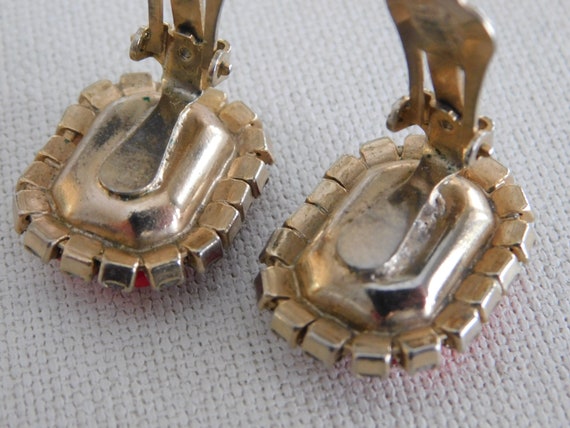Rounded Rectangle Red Clear Rhinestone Clip On Ea… - image 7