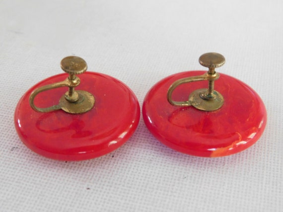 Extra Large Red Plastic Circle Round Screw Back E… - image 6