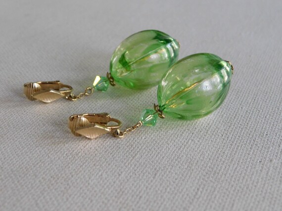 Green Dangle Drop Plastic Oval Translucent Clip O… - image 5