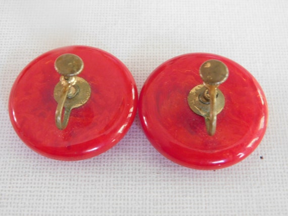 Extra Large Red Plastic Circle Round Screw Back E… - image 5