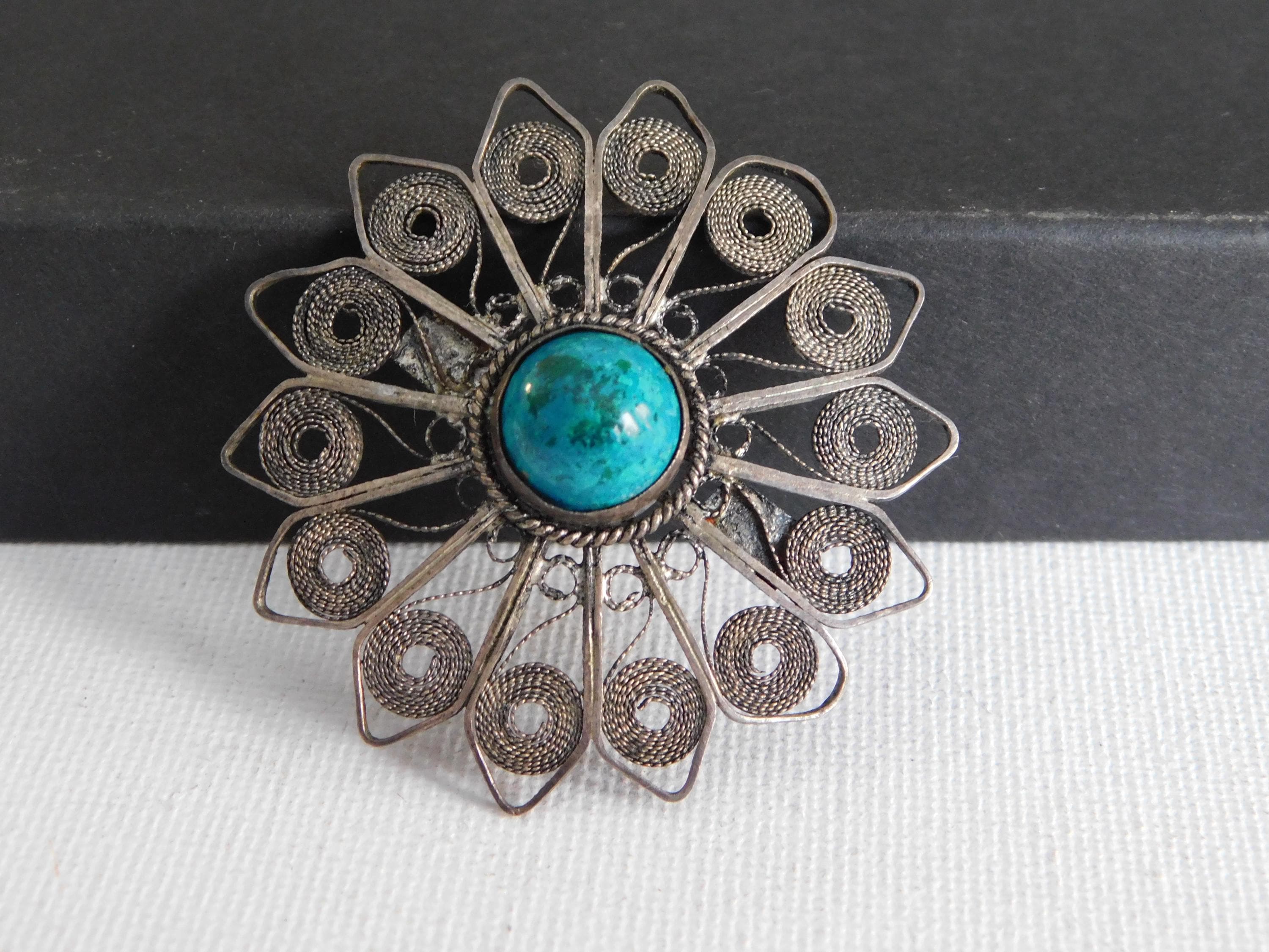 Broche/pendentif Argent Sterling Perles Fonte De Verre - Israël Jérusalem Années 1960 - Occasion