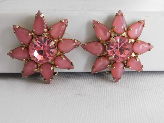 Gold Pink Rhinestone Star Flower Shape Clip On Ea… - image 2