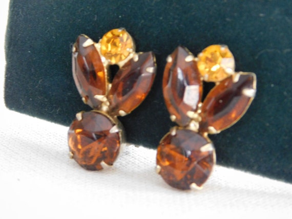 Gold Tone Brown Orange Rhinestone Leaf Ear Climbe… - image 4
