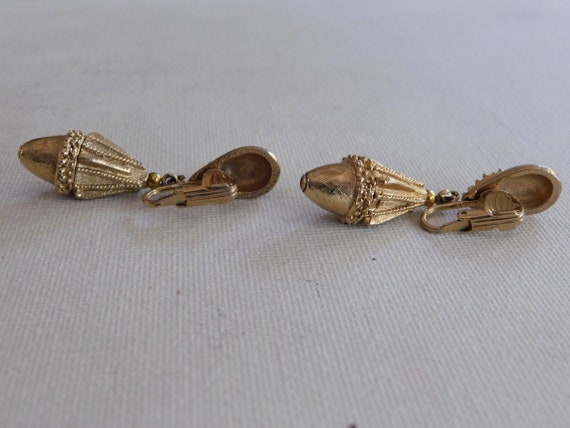 Brushed Gold Dangle Drop Clip On Earrings - image 5