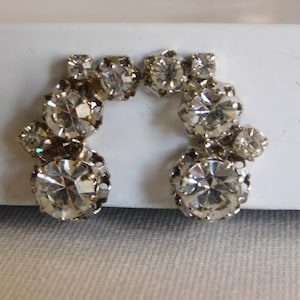 Silver Clear Rhinestone Round Ear Climber Clip On Earrings Austria