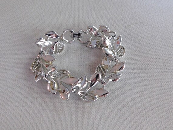 Vintage  Silver White Enamel Leaf  Leaves Bracelet - image 3