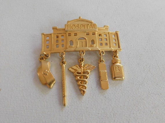 Gold Hospital Brooch JJ Medical Nurse Doctor Broo… - image 1