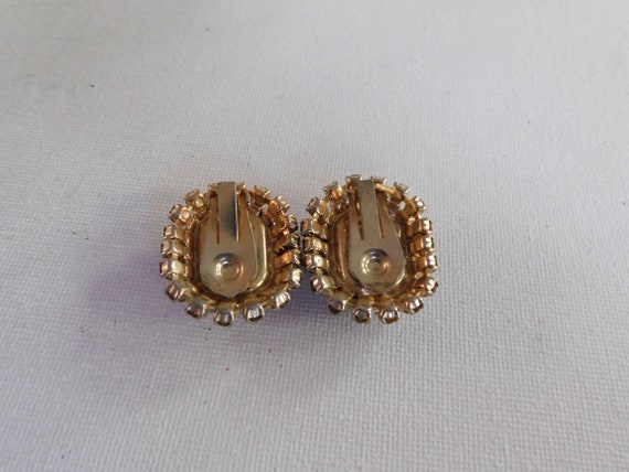 Gold Large Rectangle Orange Brown Rhinestone Clip… - image 5