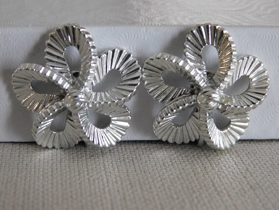 Silver Coro Clip On Flower Earrings Signed - image 1