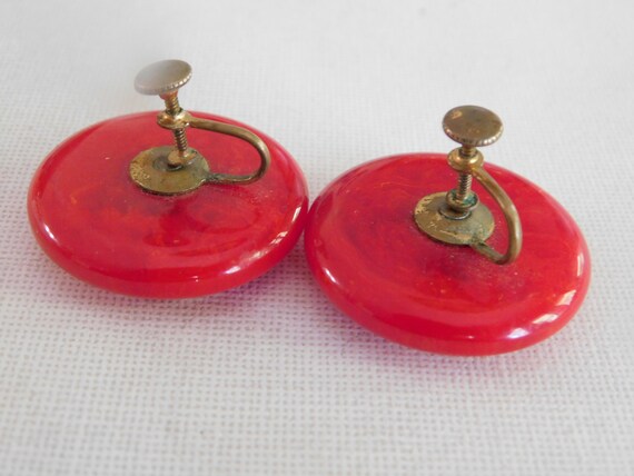 Extra Large Red Plastic Circle Round Screw Back E… - image 7