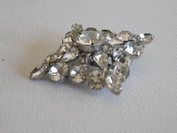 Silver Diamond Shape Clear Rhinestone  Brooch Pin - image 2