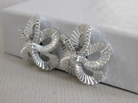 Silver Coro Clip On Flower Earrings Signed - image 2