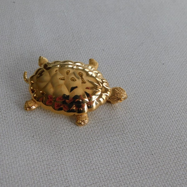 Shiny Gold Monet Turtle Brooch