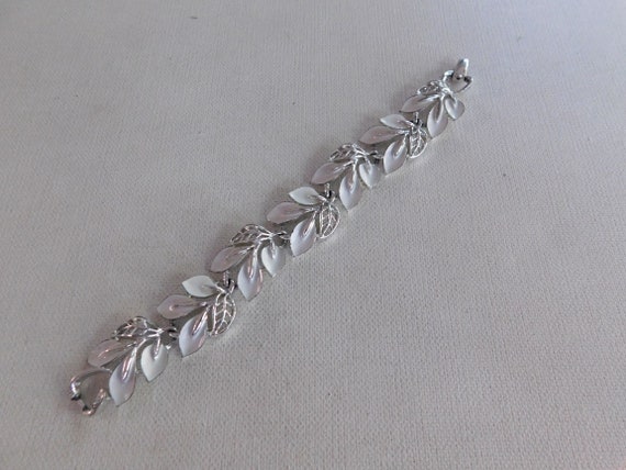 Vintage  Silver White Enamel Leaf  Leaves Bracelet - image 4