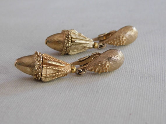 Brushed Gold Dangle Drop Clip On Earrings - image 1