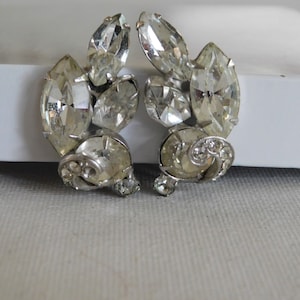 Silver Clear Rhinestone Ear Climber Clip On Earrings Signed Weiss