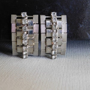 Silver Tone Clear Rhinestone Curved Clip On Earrings