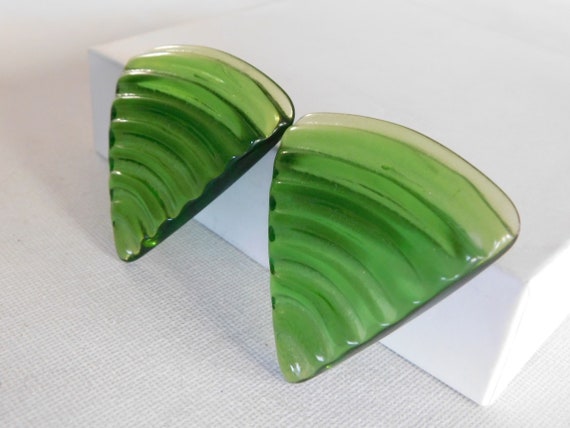 Extra Large Green Upside Down Triangle Stud Earri… - image 2