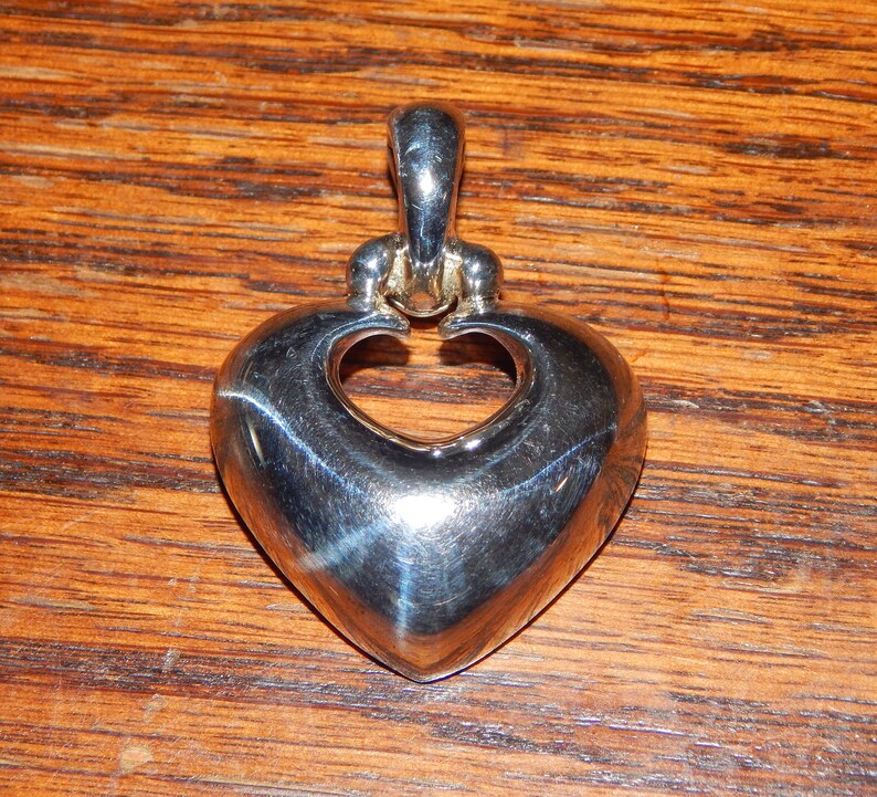 Sterling Silver 925 Joseph Esposito Large Puffy Enhancer Heart Pendant Signed ESPO