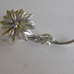 Large Silver AB Rhinestone Long Stem Flower Brooch Pin