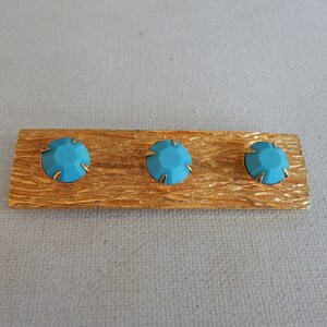 Vintage Hair Barrette Gold Tone Blue Plastic Hair Clip