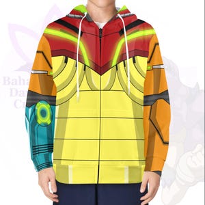 Sudadera con capucha y cremallera para traje Samus Varia, unisex, con capucha y diseño de Metroid