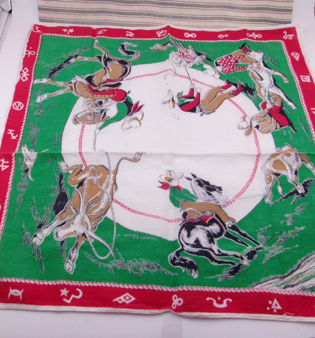 1950 Cowboy Handkerchief, Western Scarf, Childrens Horse, Display ...