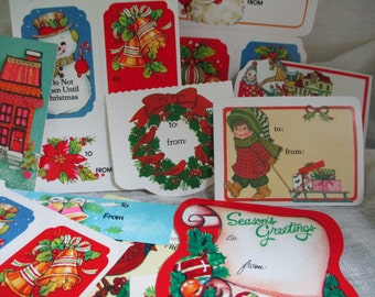 Vintage Christmas Gift Tags, 1940s-80s, Lot of 40, Ephemera