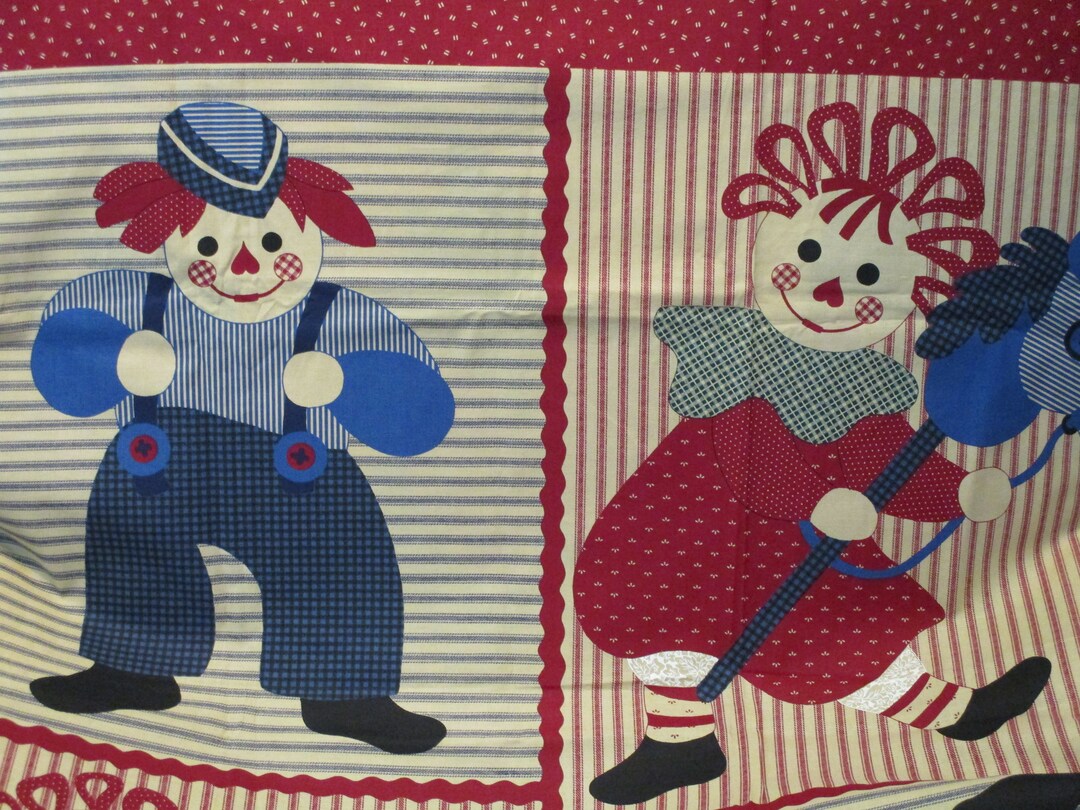 Vintage Raggedy Ann &amp; Andy Fabric Panel: "raggedy Patch Kids" Novelty ...