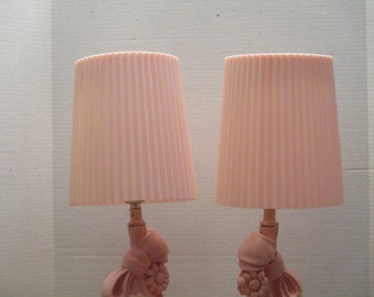 Rare Vintage Pink Rose Lamps, Pottery Lamps, Lamps Shades, Shabby Chic Decor, Plasto Mtg Co Lamps, Pink Lamp Shades, Collectible Lamps