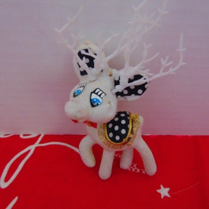 Vintage Velvet Reindeer: Blue Polka Dot Saddle, Made in Japan