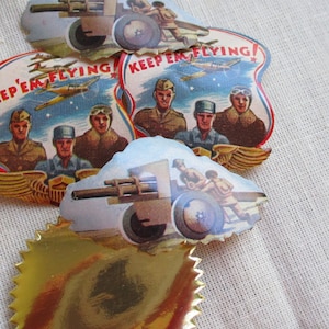 Fathers Day Gift, Memorial Day, WW!! Vintage Stickers, (15) Army, Dennison, Air Corp. Home, Army, &quot; Keep&#39;em Flying&quot;, Gummed Foil Stickers