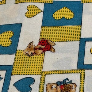 Vintage Patchwork Fabric, 1980s Bunnies Bears Nursery Decor, Sewing Curtain Material