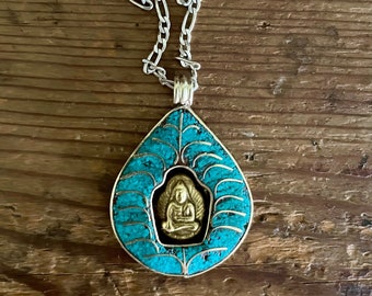 Buddha Lotus Pendant ~ Buddha Turquoise Jewelry ~ Buddha Necklace ~ Spiritual Jewelry