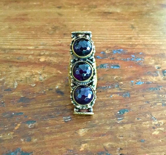 Trinity Deep Faceted Amethyst Ring ~ Bohemian Ame… - image 1