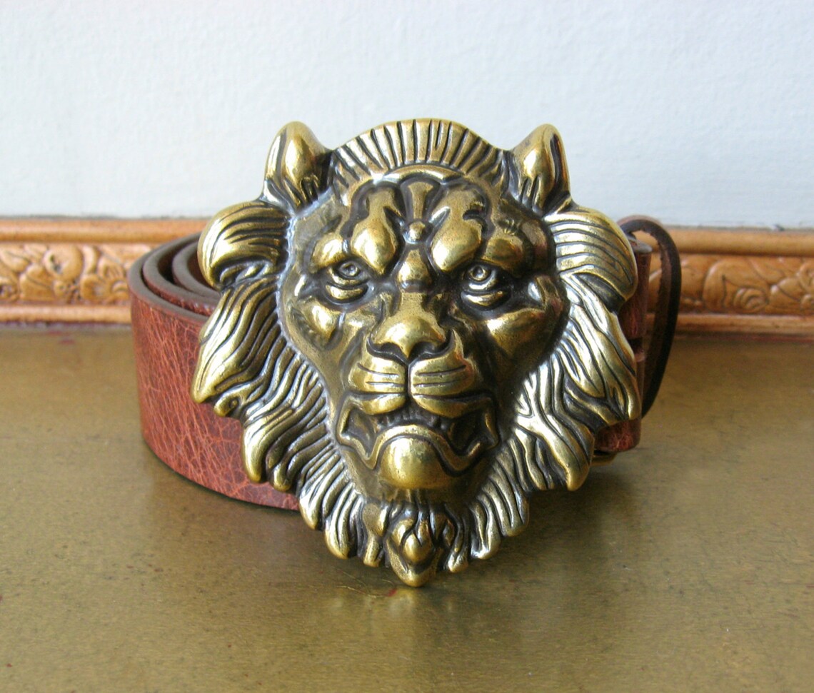 Leo Belt Buckle Antiqued Brass Lion Belt Buckle Bohemian Etsy