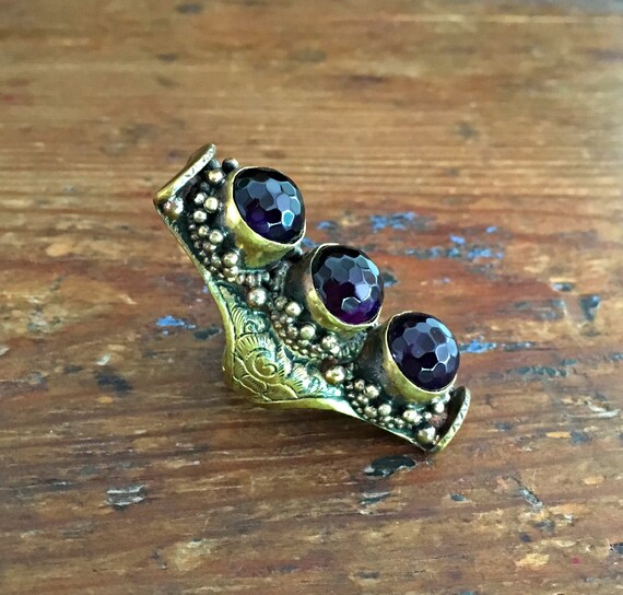 Trinity Deep Faceted Amethyst Ring ~ Bohemian Ame… - image 3