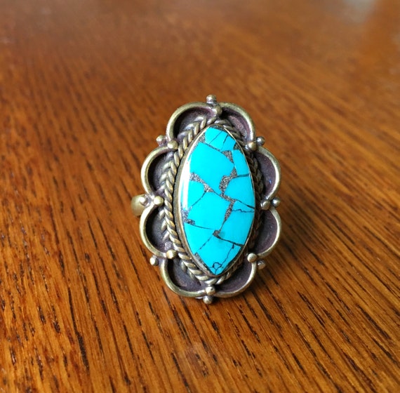 Turquoise Mosaic Flower Ring ~ Bohemian Jewelry ~ 