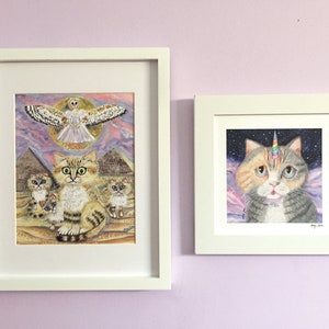 Set of 2 Cat Art Prints, Mix & Match Cat Prints for Home Decor, Cute Cat Art for Nurseries and Kids Rooms, Orange Cat Art, Unicorn Cat Art