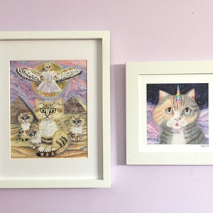 Set van 2 Cat Art Prints, Mix & Match Cat Prints voor Home Decor, Cute Cat Art for Nurseries and Kids Rooms, Orange Cat Art, Unicorn Cat Art afbeelding 1