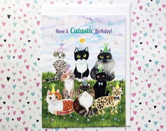 Cat Themed Birthday Card, Cat Card for Cat Lovers, Egyptian Mau Greeting Card, Cat Lover Blank Card, Bengal Cat Birthday Card for Friend