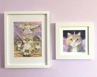 Ensemble de 2 tirages d’art de chat, mélange et impressions de chat d’allumette pour le décor de maison, art mignon de chat pour des pépinières et des chambres d’enfants, art de chat d’orange, art de chat de licorne